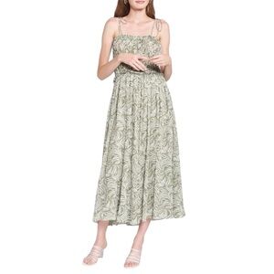 En Saison Sole Abstract Green Sage Smocked Sun Dress Summer Vacation Coquette